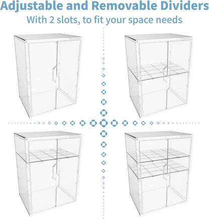 Baby Bottle Organizer, 3 Tiers Adjustable Bottle Storage Container for Countertop, Acrylic Bottle Station with 2 Removable Dividers and Double Magnetic Doors, Suitable for Kitchen Bathroom Vanity