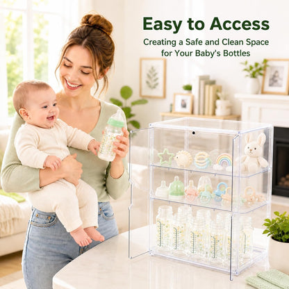 Baby Bottle Storage Organizer, Large 3 Tier Acrylic Bottle Storage Organizer Container for Countertop, Clear Plastic Bottle Station Organizers for Kitchen Cabinet Vanity Bathroom, Gifts for New Mom
