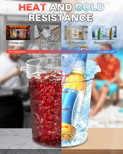 4QT NSF Food Storage Containers: 8 PCS [Food Grade][Hot&Cold Resistant] Commercial Clear Food Storage Containers with Lids for Restaurant Kitchen Proof Dough, Measuring Spoons Included(BPA FREE) - Colors A