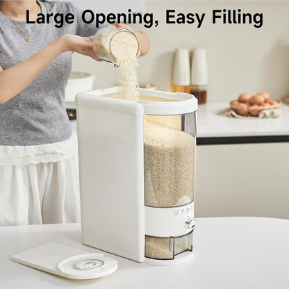 UFORU Rice Dispenser, Rice Storage Container with Measuring Cup for Kitchen Pantry Household, Cereal Dry Food Storage Containers Airtight, Sealed Moisture Proof (Brown 11 Lbs)
