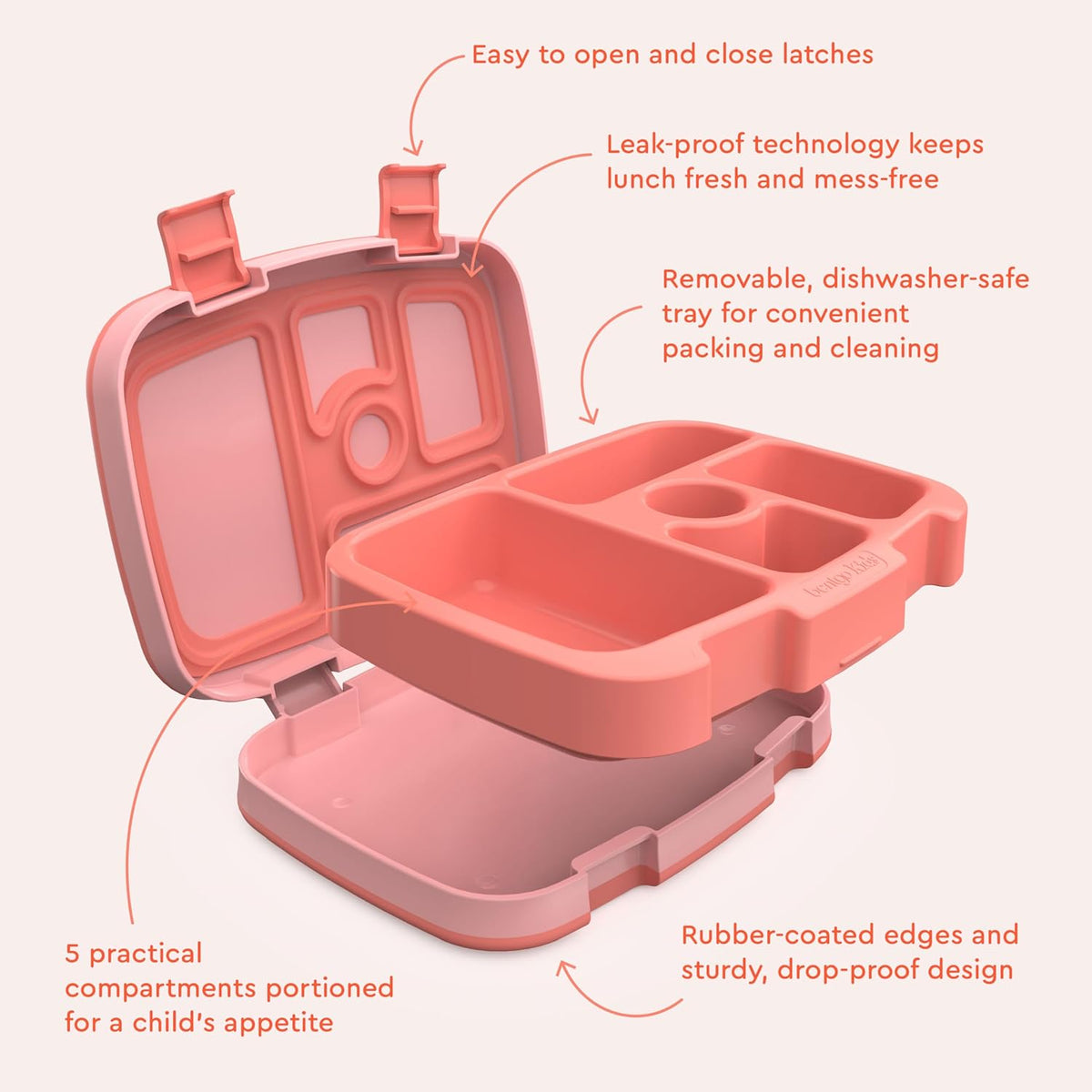Bentgo Kids Bento-Style 5-Compartment Leak-Proof Lunch Box - Ideal Portion Sizes for Ages 3 to 7 - Durable, Drop-Proof, Dishwasher Safe, PFAS & BPA-Free & Made with Food-Safe Materials (Blue)