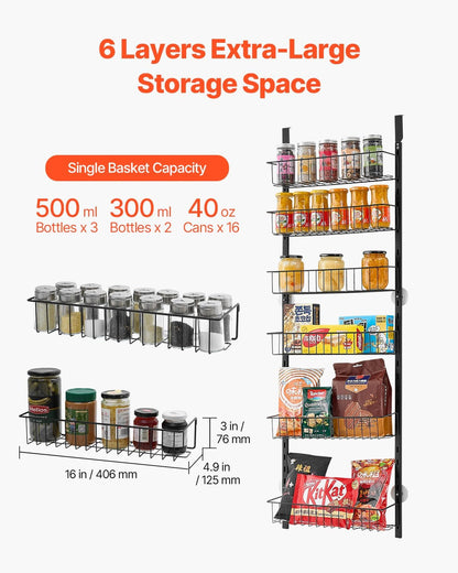 VEVOR Over the Door Pantry Organizer, 10-Tier Pantry Organization and Storage, Heavy-Duty Steel Hanging Spice Rack, Adjustable Wall Seasoning Shelves, for Home Kitchen Laundry Room Bathroom, White