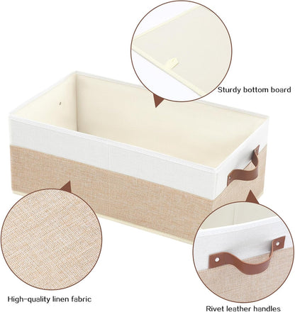 Large Capacity Storage Bins Closet Organizer for Shelves, Fabric Closet Storage Baskets Boxes with Leather Handles for Organizing Clothes, Sheets, Jeans, Toys, Books (Grey)