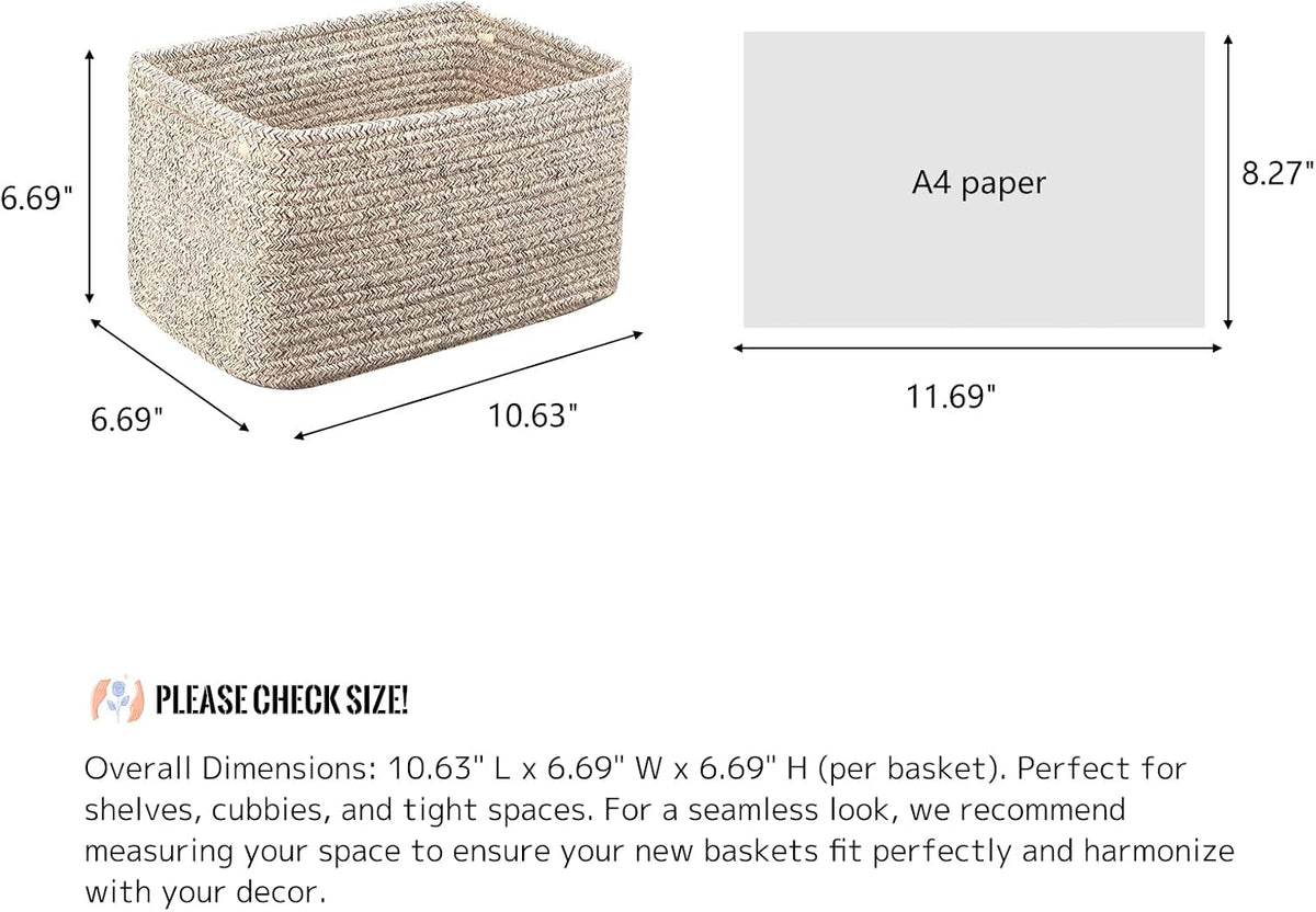 R RUNKA Small Cotton Rope Basket – Storage Bin for Organizing (10.6" x 6.7" x 6.7"), Bathroom Storage Basket for Shelf, Counter & Closet（Beige）