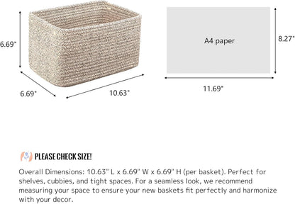 R RUNKA Small Cotton Rope Basket – Storage Bin for Organizing (10.6" x 6.7" x 6.7"), Bathroom Storage Basket for Shelf, Counter & Closet（Beige）