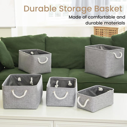 Large Storage Baskets- 15.7x11.8x8.26 inch Storage Bins for Shelves and Closet Organizing, Foldable Fabric Bin for Home Organization Clothes and Laundry (3-Pack, White&Khaki)
