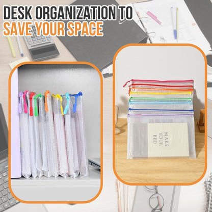 YOPCDJ Mesh Zipper Pouch Bags A4 Zipper Bags for Classroom Organization, Waterproof Document Zipper Pouches for Cosmetics, Travel Storage File Bags for Office Supplie