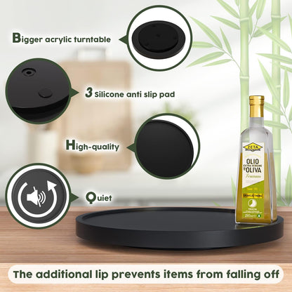 Lazy Susan Organizer, 10 Inch Non-Skid Bamboo Turntable Organizer for Salt Pepper Olive Oil and Spices Next to Stove, Wooden Lazy Susan for Table or Kitchen Countertop Organizer