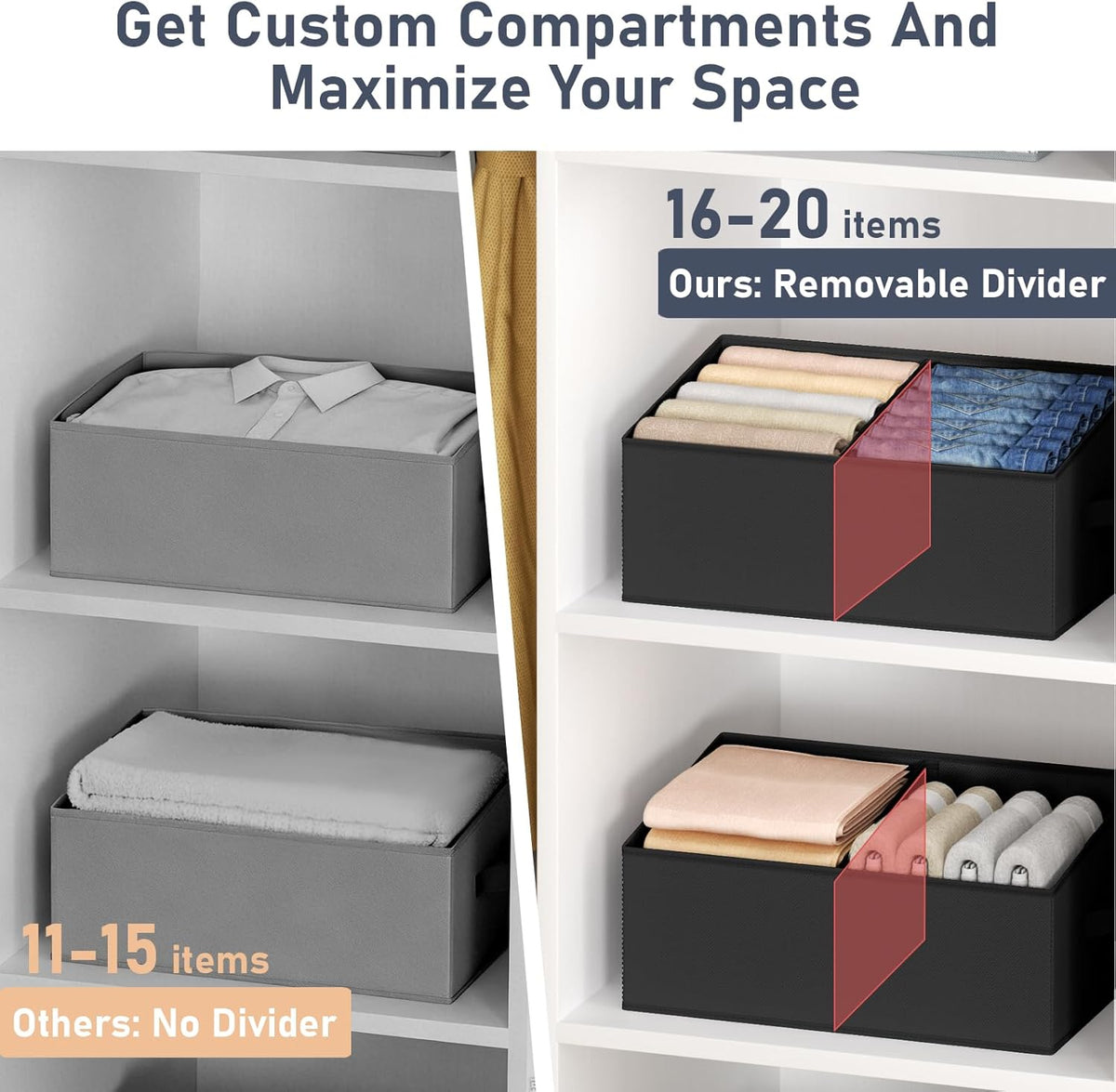 DIMJ Closet Storage Bins - Fabric Storage Baskets for Shelves, Collapsible Closet Organizers and Storage with Handles, Trapezoid Shelf Organization Storage Cubes for Purse, Toys, Books, Towel, Socks