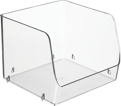 iDesign Linus Stacking Organizer Bins for Kitchen, Pantry, Office, Bathroom, Extra Large-Clear
