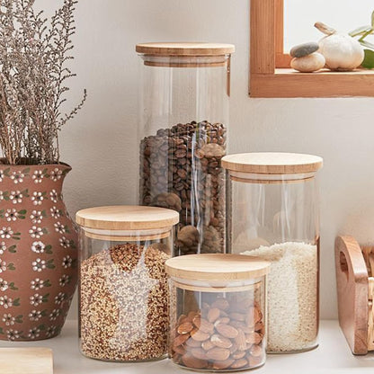 SHOWIN Glass Food Storage Jars Square 37oz, 4 Pack Glass Jars With Bamboo Lids, Kitchen Storage Containers For Spice, Candy, Cookie, Storage For Pantry Organizers