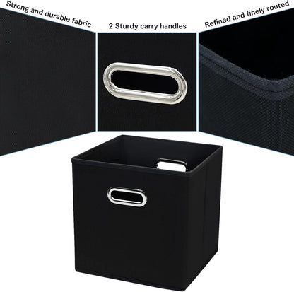 Black Fabric Cubby Storage Bins，13x13x13 Inches ，Cube Organizer Bin Foldable Storage Boxes with Dual Handles Fabric Organizer Box and collapsible Storage basket，Set of 3 ，Black