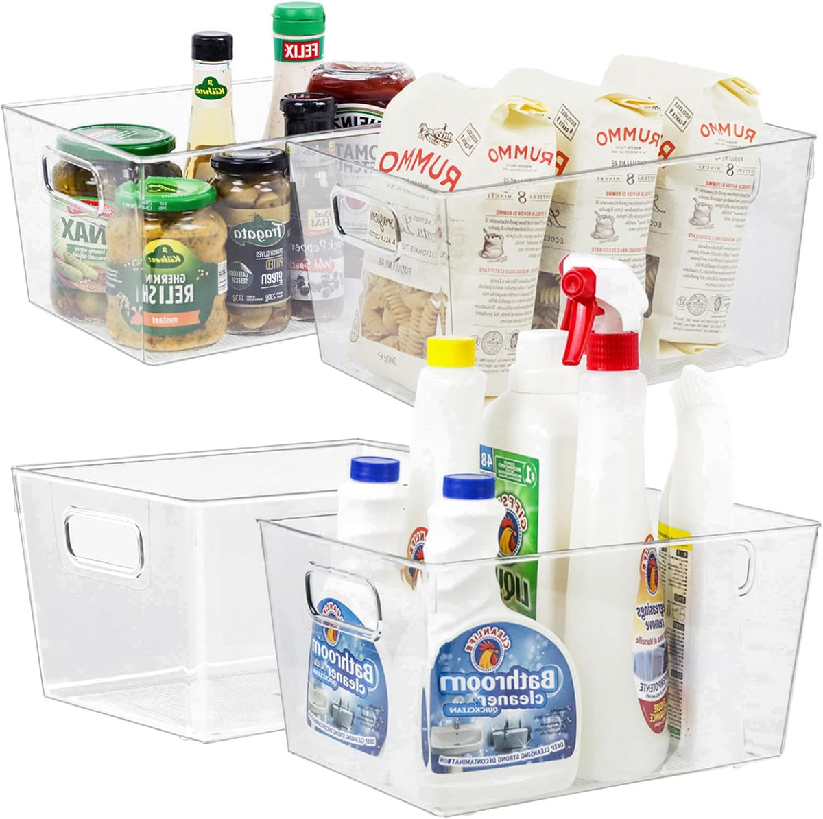 ZEXALOR 10 PACK Clear Storage Bins Clear Storage Containers for Kitchen Pantry Organization, Organizing Bins with Built in Handles, Cabinet Organizers