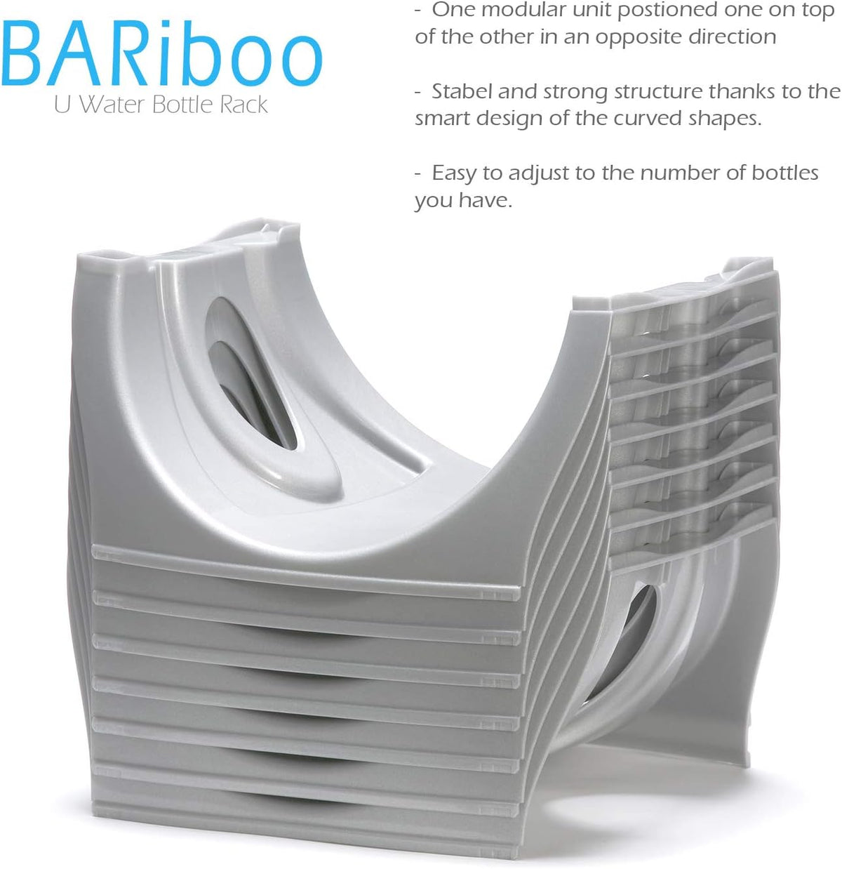 Bariboo Stackable Water Bottle Storage Rack Best Water Jugs 5 Gallon Organizer. Jug Holder for Kitchen, Cabinet and Office Organizing. Reinforced Polypropylene (Silver, 4 No Shelf)