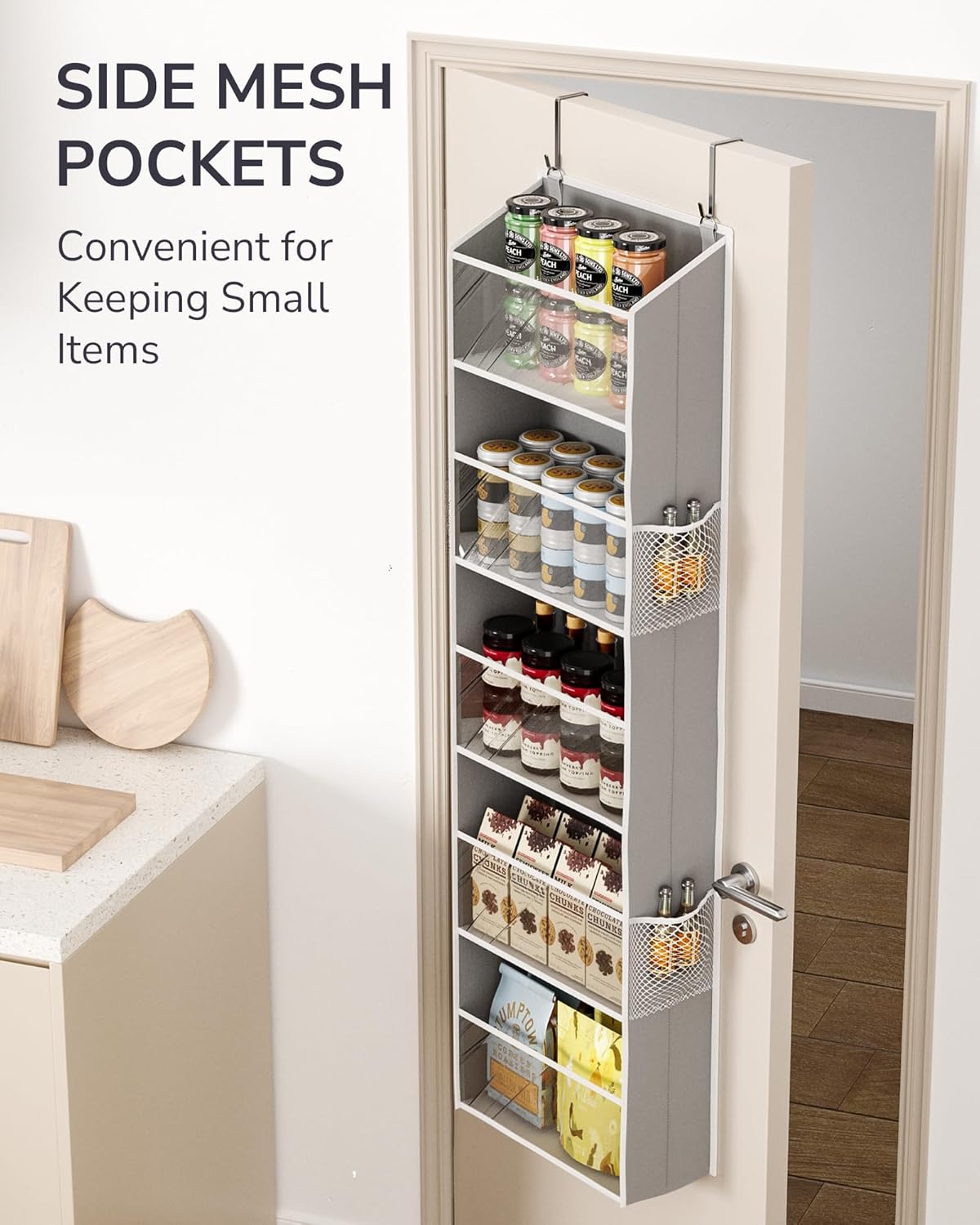 ULG Over The Door Organizer with 6 Large Pockets 12 Side Pockets, 50lbs Weight Capacity Door Hanging Organizer for Bedroom, Bathroom, Pantry, Nursery Storage, Beige