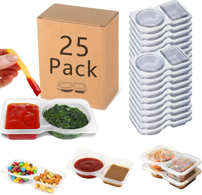 25 Sets Reusable Snack Containers Double Compartment Snackle Box Container with Lids - Leak-Proof BPA-Free Food Storage, Condiments Portion Control Dip Cups for Kids School Lunches, Meal Prep, Takeout