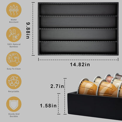 MinBoo Bamboo Coffee Pod Storage Holder Drawer Insert for Counter Compatible Nespresso Vertuo Vertuoline Capsules for Kitchen, Home, Office, Coffee Station