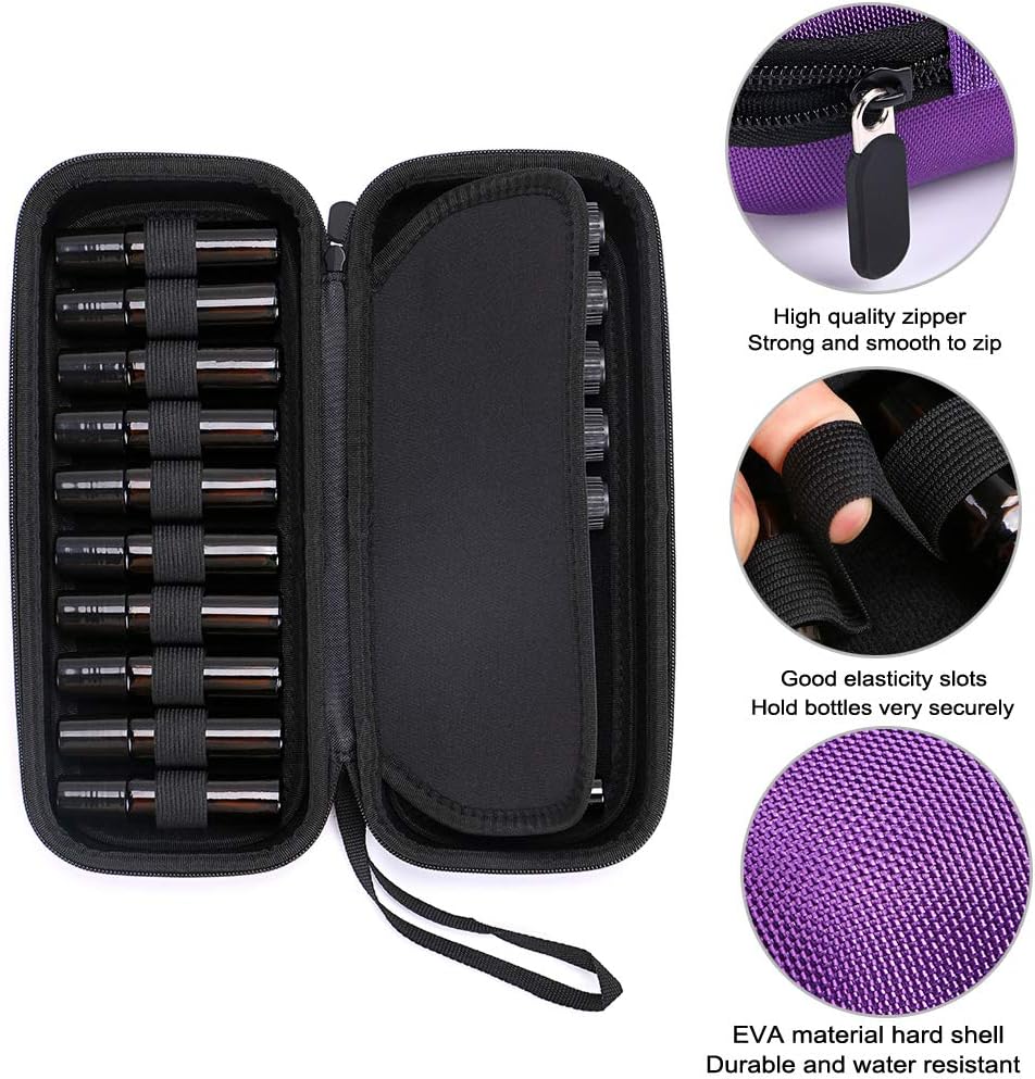 Hipiwe EVA Essential Oils Carrying Case Organizer for 20 Bottles 5ml 10ml Standard and Rollers Bottles Portable Hard Shell Essential Oils Travel Bag Holder for Essential Oils Bottle Storage (Black)
