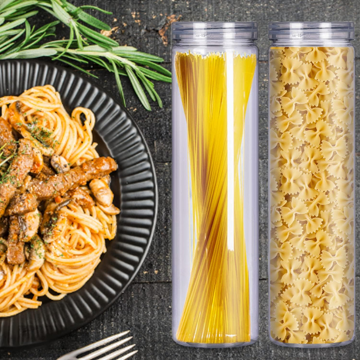 6Pcs Spaghetti Pasta Storage Containers with Lids,Tall Clear Pasta Storage Containe for Noodles Flour Cereal Sugar Beans, Spaghetti Pantry Container