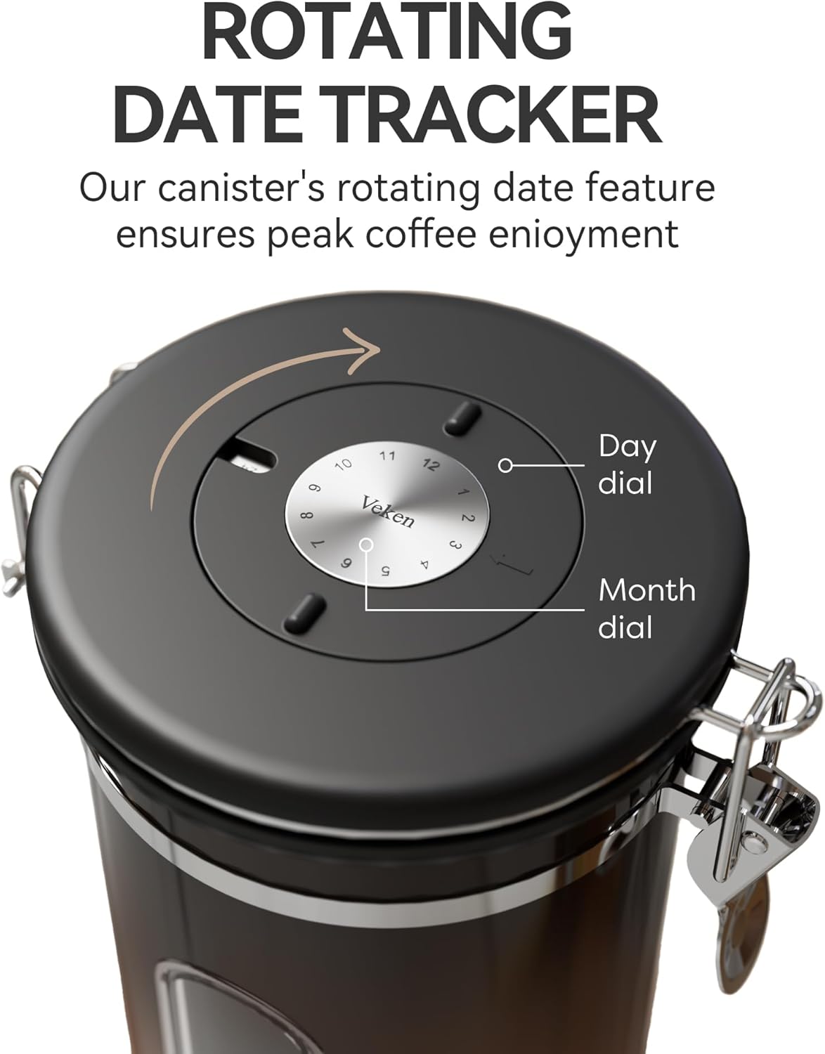 Veken Coffee Canister with Window, Family Choice Awards Winner, Airtight Stainless Steel Home Kitchen Food Storage Container with Lids for Grounds, Beans, Tea, Flour,Cereal,Sugar Jars,Scoop,16OZ,Black