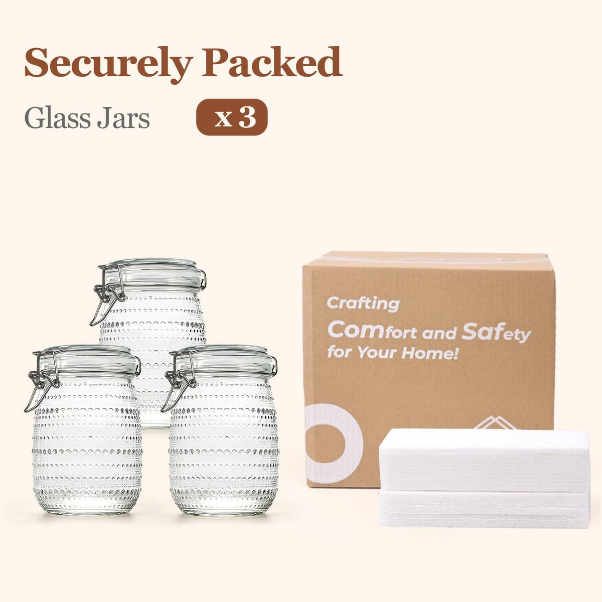 ComSaf 0.5 Gallon / 3 Pack Wide Mouth Glass Jars with Airtight Lids,Large Airtight Food Storage Containers for Pantry, Heavy-Duty Canister Set for Flour, Sugar, Cereal, Cookies, and Pet Food