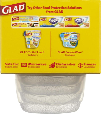Glad GladWare XL Square Food Storage Containers with Lock Tight Lids, BPA-Free Family Size Plastic Containers for Leftovers, Meal Prep, and Freezer Storage, Dishwasher Safe, 104 Oz