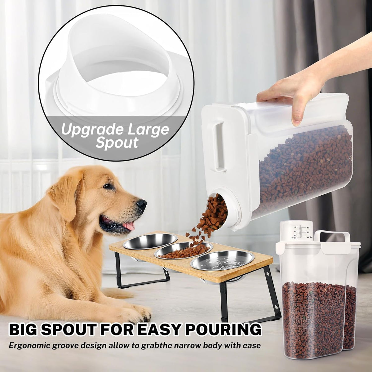 Dog Cat Food Storage Container 3-5lb, Pet Food Container Airtight with Large Spout & Cup, BPA-Free Plastic Food Dispenser for Pet Food, Bird Seed, Rice, Flour (Pink (3L-1pack))