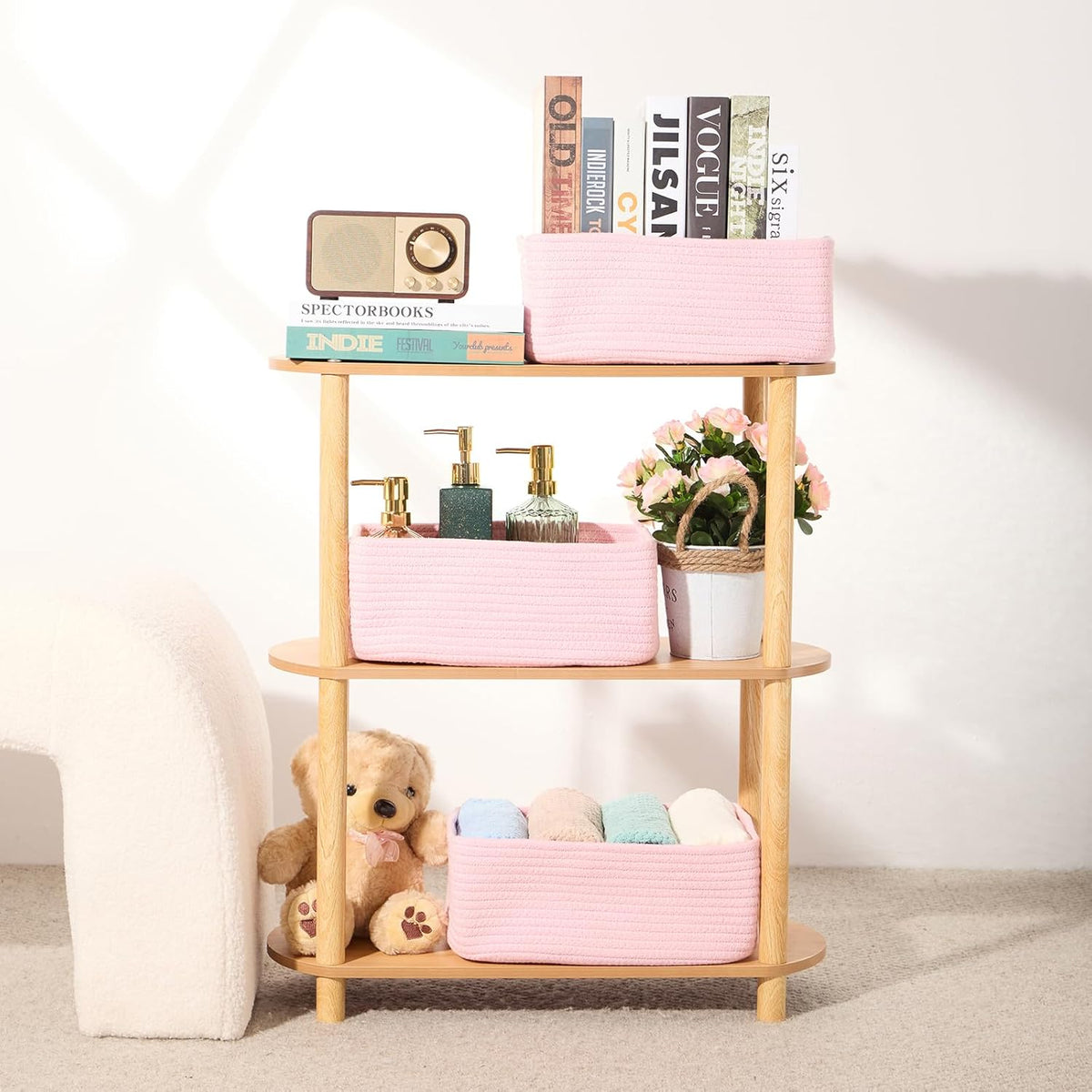 MiniArk Small Storage Baskets for Organizing | Closet Organizer Bins | Shelf Toy Basket | Woven Rope Baskets | Cube Decorative Box | Shallow Basket | L11.5xW7.5xH4.7| Brown