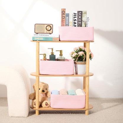 MiniArk Small Storage Baskets for Organizing | Closet Organizer Bins | Shelf Toy Basket | Woven Rope Baskets | Cube Decorative Box | Shallow Basket | L11.5xW7.5xH4.7| Brown