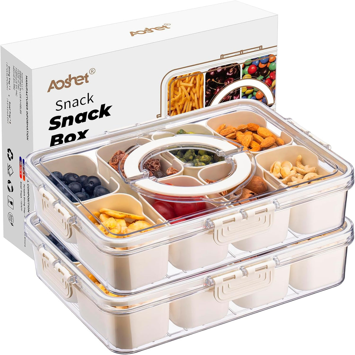 Snack Box Container, Dishwasher Safe Fruit Storage Containers, Divided Serving Tray with Lid for Veggie, Candy and Nuts Organizer, Snackle Charcuterie Boxes for Kids, Adults Travel, Party and Picnic