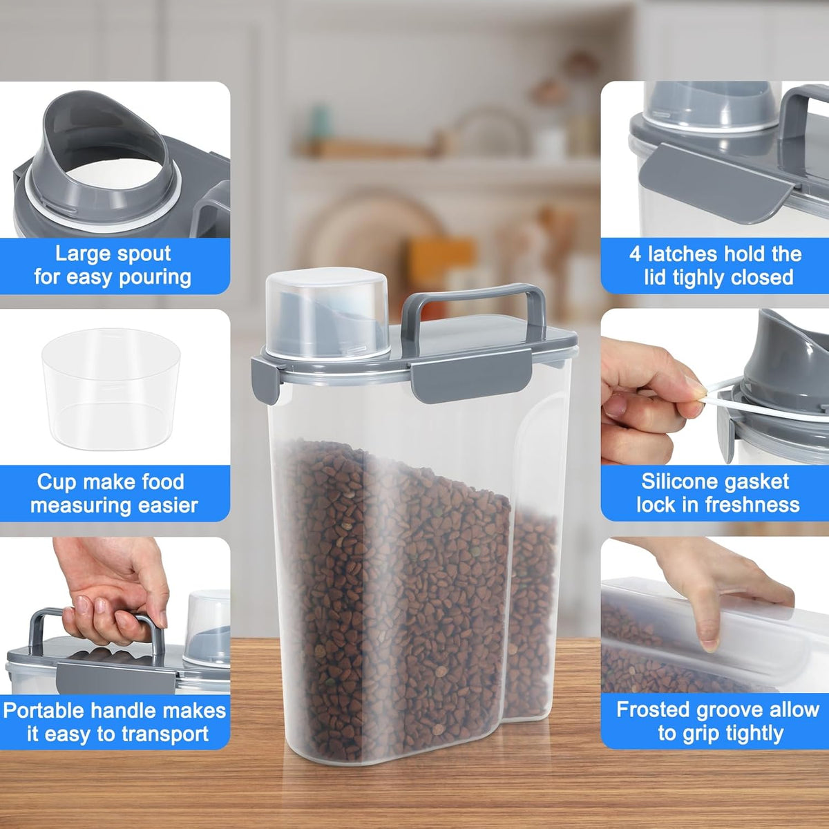 TBMax 2 Pack Cat Dog Food Storage Containers 10 to 14 Lbs, Portable Travel Pet Container Dispenser with Easy-Pouring Spout & Cup, Airtight Bird Seed Container Dog Treat Storage Bin -White
