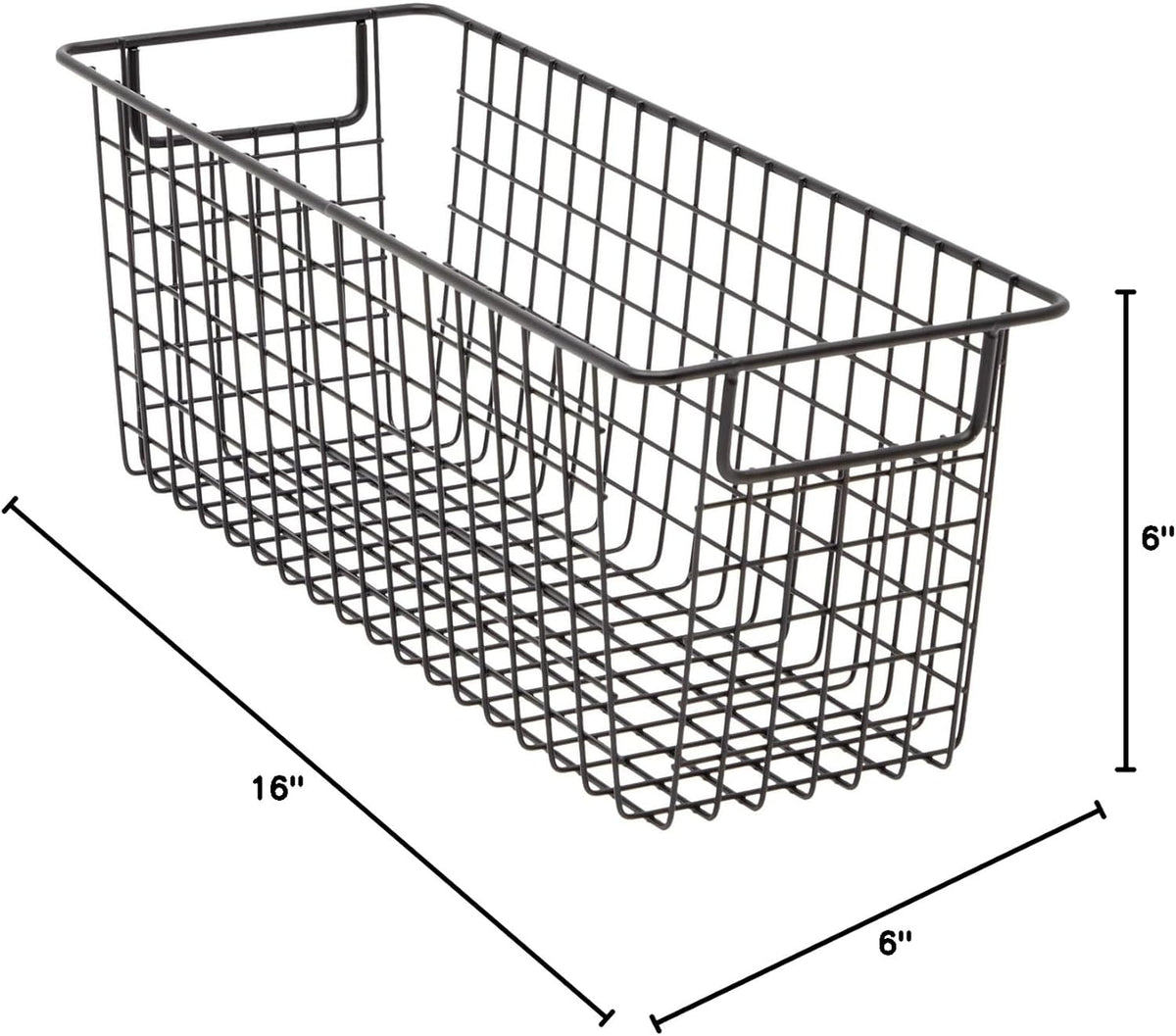 Farmlyn Creek Metal Wire Narrow Baskets - Rust-Resistant Pantry Organizer Storage - Sturdy Handles for Cabinet Organizer - Slim Profile for Narrow Storage - 3-Pack, 16 x 6 x 6 in, Black