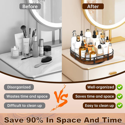 12" Large Lazy Susan Turntable Organizer Adjustable - Rotating Spice Rack for Table Top, 2 Tier Wood Spice Cabinet Organizer for Pantry Kitchen Countertop Coffee Bar Cupboard Bathroom Vanity Storage
