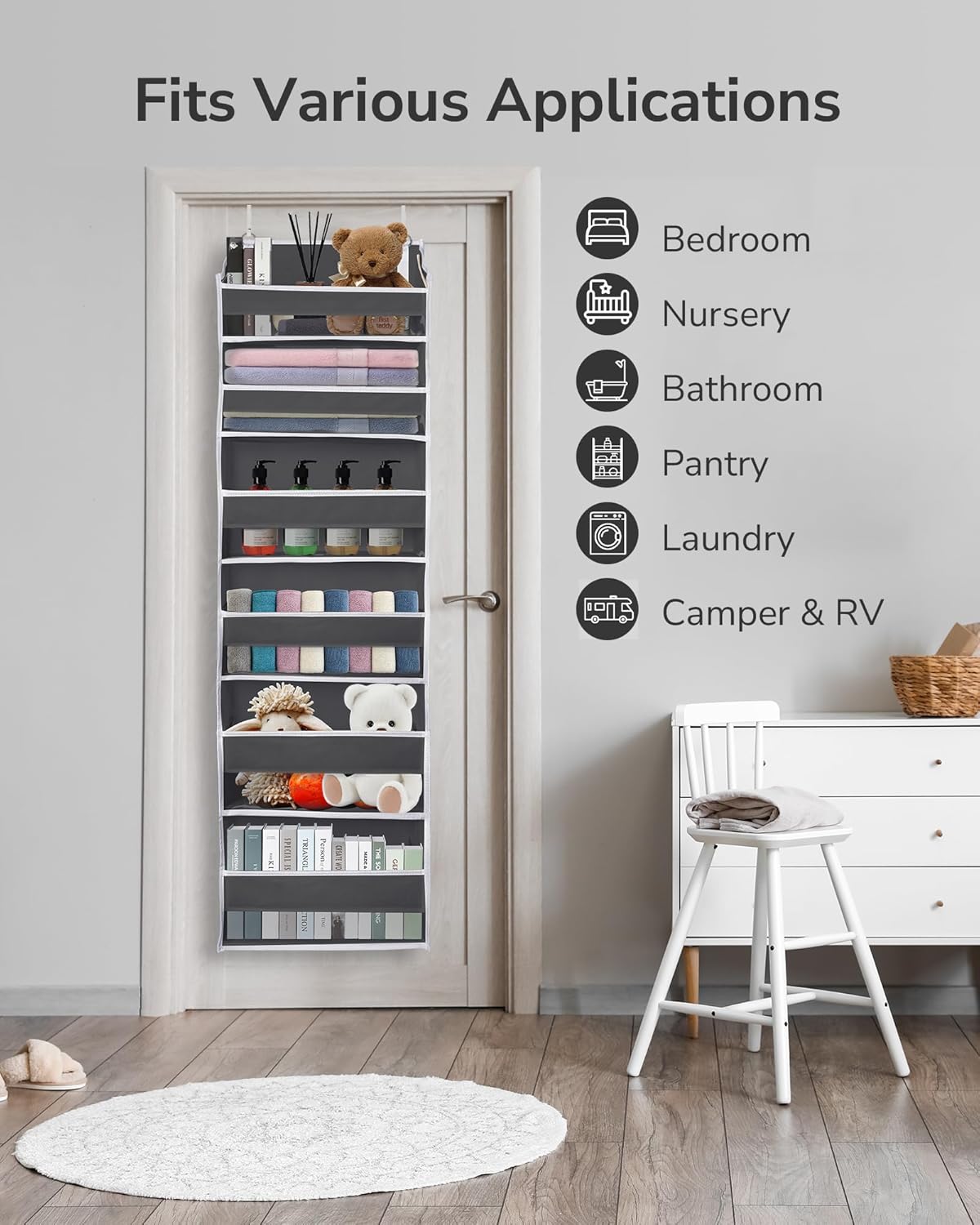 ULG Over The Door Organizer with 6 Large Pockets 12 Side Pockets, 50lbs Weight Capacity Door Hanging Organizer for Bedroom, Bathroom, Pantry, Nursery Storage, Beige