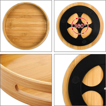 Acacia Wooden Lazy Susan for Table Top-12 Inch Wooden Lazy Susan Turntable with Double Handle-Large Acacia Wooden-Spice Organizer for Countertop, Table, Cabinet