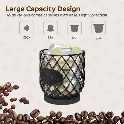 YATINEY Coffee Pod Holder Organizer, Holder for K Cup, Large Capacity Coffee Pod Basket, Versatile Coffee Capsule Storage Organizer, for Kitchen Countertop, Rustic Brown KH09BR