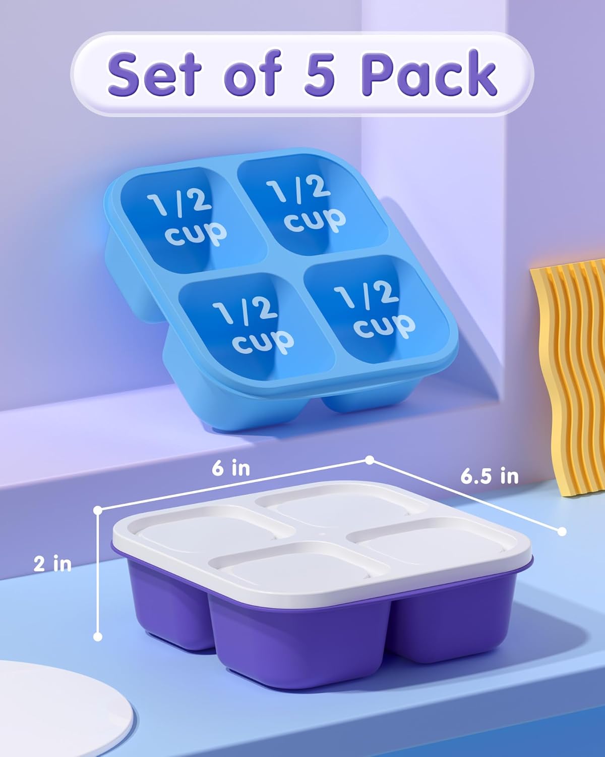Canfanni 5 Pack Bento Snack Containers, 4 Compartment BPA-free Plastic Food Storage Containers, Divided Lunchable Container, Bento Lunch Box for Work and Travel