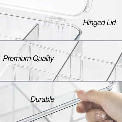 ZEXALOR Plastic Clear Storage Containers, Set of 2 Tea Bag Organizer Boxes 8 Compartments with Lids, Underwear Tie Drawer Organizer, Dresser Organizer (10.8×7×3.7")