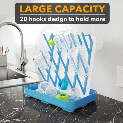 SpaceAid Baby Bottle Drying Rack with 20 Hooks, Space Saving Kitchen Bottles Rack Dryer, Vertical Baby Bottle Holder Organizer for Countertop Storage Accessories (White and Gray)