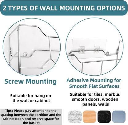 Cididu 2 Pack Kitchen Wrap Organizer Rack Wall Mount, Cabinet Door Organizer Storage, Wall Rack Basket Sturdy Steel Wire, Tall Inside Cabinet Holder for Aluminum Foil Plastic Wrap Wax Paper