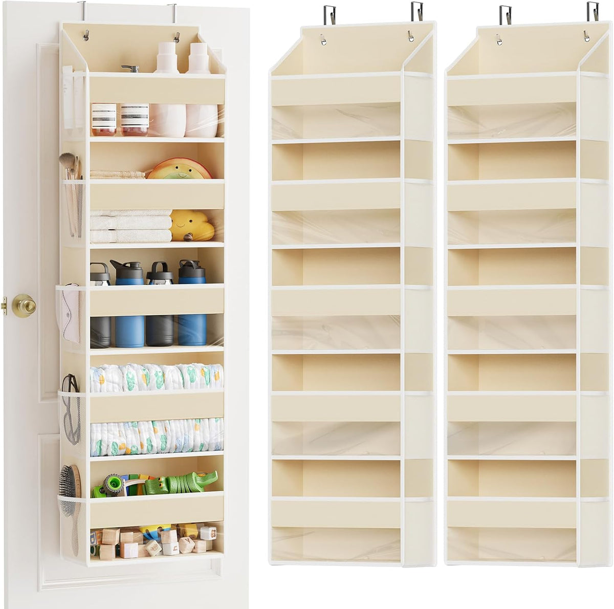 SpaceAid Over The Door Organizer with 5 Large Pockets and 10 Mesh Side Pockets, 5 Layers Door Organizer Hanging with Clear Window for Bedroom, Bathroom, Pantry and Nursery, Gray