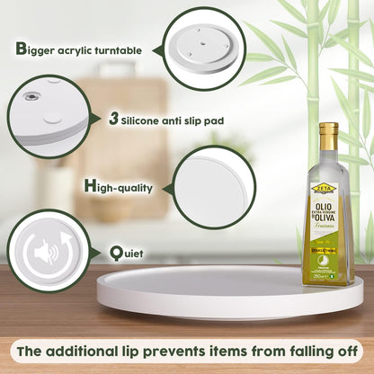 Lazy Susan Organizer, 10 Inch Non-Skid Bamboo Turntable Organizer for Salt Pepper Olive Oil and Spices Next to Stove, Wooden Lazy Susan for Table or Kitchen Countertop Organizer