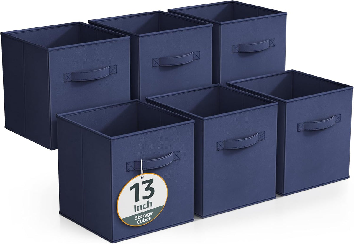 Sorbus Foldable Storage Cubes - 6 Fabric Baskets for Organizing Pantry, Closet, Shelf, Nursery, Playroom, Toy Box, Cubby -11 Inch Dual Handle Collapsible Closet Organizers and Storage Bins (Navy Blue)