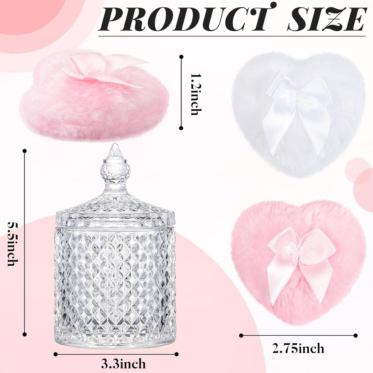 Tioncy 3 Pcs Large Body Powder Puff and Container Valentine's Day gift Powder Container with Puff Crystal Case Soft Washable Reusable Velour Face Body Glitter Wet Dry Makeup (Classic,Clear)