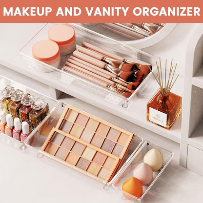 Criusia Large Drawer Organizer Bins | Complete 5 Size Clear Plastic Kitchen Drawer Organizers for Utensils | Bathroom Drawer Organizer Trays | Versatile for Makeup Office Organization