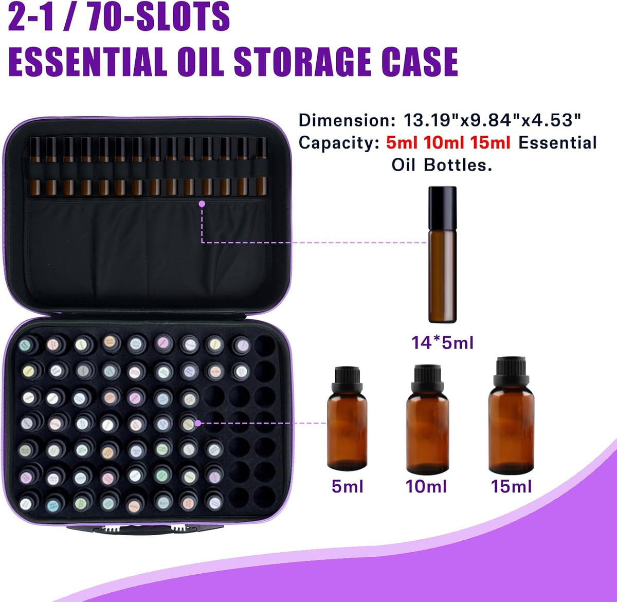 Essential Oil Storage Holder Organizer Carrying Case - 30 Bottles | Hard Shell Essential Oils Box Holds 5ml 10ml 15ml Bottle Travel Bag with Labels & Foam Insert for doTERRA & Young Living