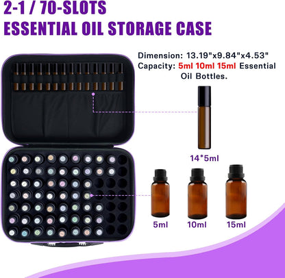 Essential Oil Storage Holder Organizer Carrying Case - 30 Bottles | Hard Shell Essential Oils Box Holds 5ml 10ml 15ml Bottle Travel Bag with Labels & Foam Insert for doTERRA & Young Living