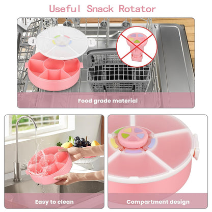 Pawtong Snack Rotator Container Reusable Snack Box with 5 Compartment Dispenser and Lid, Color Matching Opening Lid, BPA and PVC Free, for Home, School, Travel (Purple)