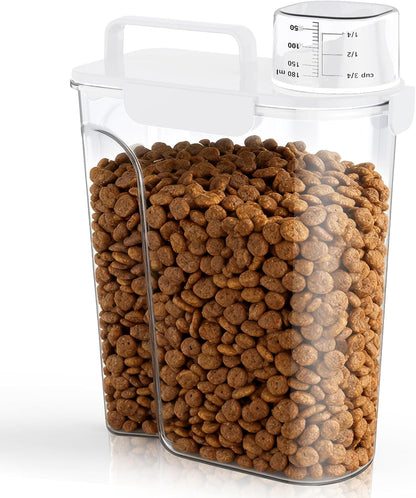 Uppetly Dog Cat Food Storage Container, 5-7Lbs Pet Food Containers, Airtight Cat Food Container with Portable Handle & Measuring Cup, Small Animal Dry Food Dispenser for Dogs, Cats and Birds
