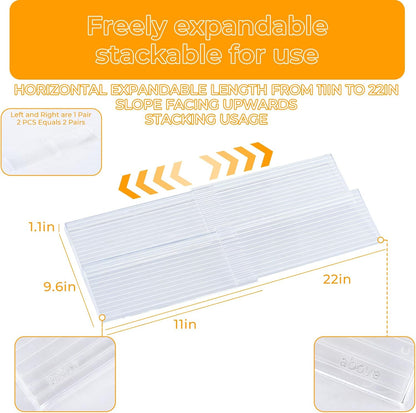 UFORU Acrylic Spice Drawer Organizer 4 Tier(4 Packs), Expandable from 11" to 22" Seasoning Organizer Tray for Kitchen - Clear Tiered Spice Rack for Drawer, No Assembly Required(Jars Not Included)